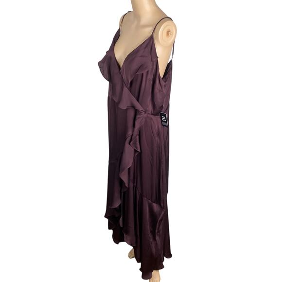 NWT Express Dark Purple Satin Ruffle Hi-Low Wrap Midi Dress SZ XL - Picture 7 of 10